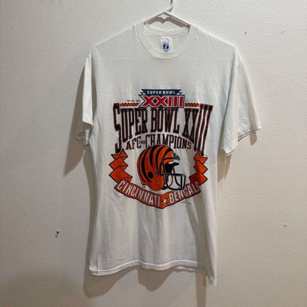 Vintage 1988 Cincinnati Bengals Super Bowl XXIII AFC Champions Shirt Logo 7 L